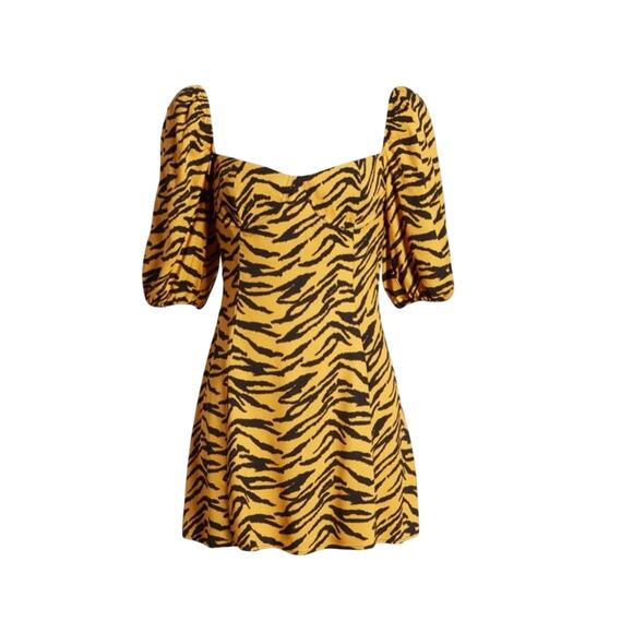 Reformation Kopa Sweetheart Dress  Tiger Yellow Animal Print Sz 2 - Picture 2 of 7